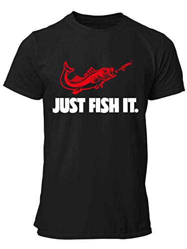 clothinx Herren T-Shirt Angler Sprüche Just Fish it Schwarz/Weiß/Rot Größe L von clothinx