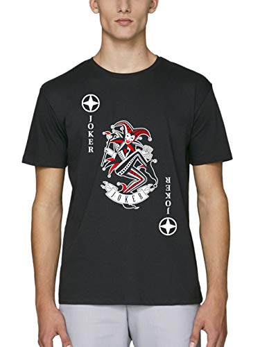 clothinx Herren T-Shirt Bio und Fair Karneval & Fasching Spielkarte Joker Kostüm Schwarz/Weiß_Rot Größe 3XL von clothinx