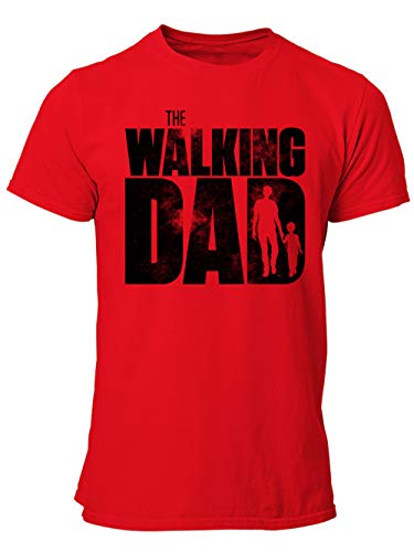 clothinx Herren T-Shirt - The Walking Dad - Kid - Papa Shirt Geschenkidee für Coole Väter Vatertagsgeschenk The Walking Dad Kid Rot/Schwarz Größe XXL von clothinx