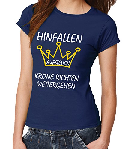 clothinx - Hinfallen aufstehen Krone richten weitergehen Girls T-Shirt Navy, Größe M von clothinx