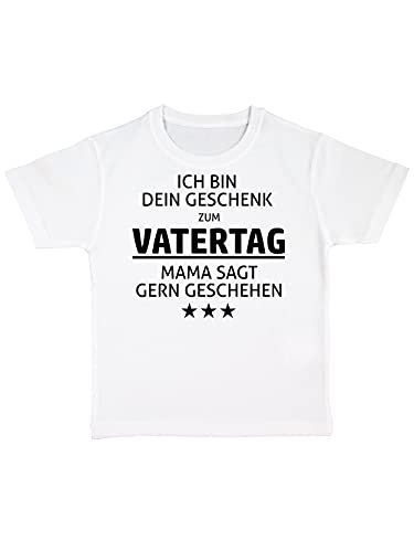 clothinx Ich Bin Dein Geschenk Zum Vatertag Mama SAGT Gern Geschehen | Schöne Geschenk-Idee als Vatertagsgeschenk Kinder Bio T-Shirt Weiß Gr. 128 von clothinx