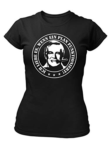 clothinx Ich Liebe es wenn EIN Plan funktioniert Damen T-Shirt Fit Schwarz Gr. S von clothinx