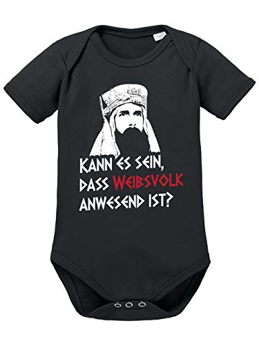 clothinx Kann es sein DAS Weibsvolk Anwesend ist | Tolles Geschenk für Latinisten Latein Lehrer und Kino-Fans | Kult Design Zum Beliebten Filmklassiker Baby-Body Bio Schwarz Gr. 74-80 von clothinx