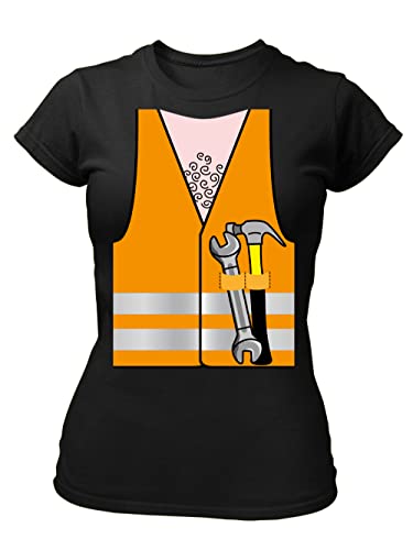 clothinx Karneval Bauarbeiter-Kostüm Damen T-Shirt Bio & Fair Schwarz Größe L von clothinx