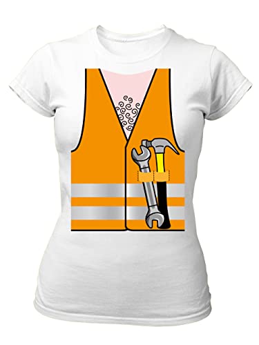clothinx Karneval Bauarbeiter-Kostüm Damen T-Shirt Bio & Fair Weiß Größe XL von clothinx