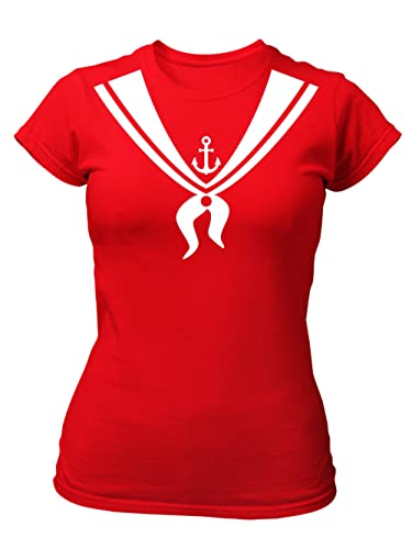 clothinx Karneval Matrose Damen T-Shirt Bio & Fair Rot/Weiß Größe M von clothinx