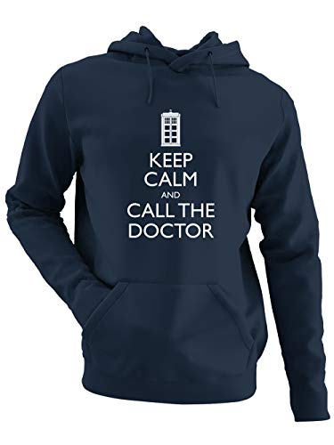 clothinx Keep Calm and Call The Doctor | Serien Zeitreise Text-Design Mit Notruf-Zelle | Perfekt Für Begleiter und Fans des Doktors Herren Kapuzen-Pullover Navy Gr. XXL von clothinx