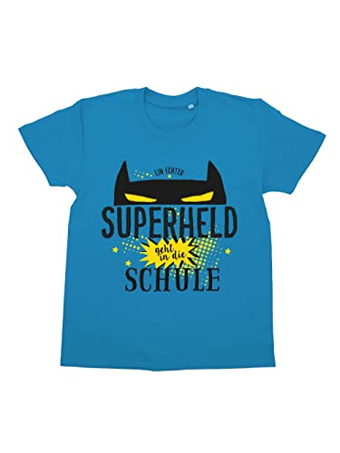 clothinx Kinder T-Shirt Bio Einschulung EIN echter Superheld geht in die Schule Aqua Größe 122-128 von clothinx