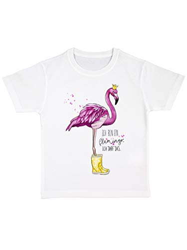 clothinx Kinder T-Shirt Bio Ich Bin EIN Flamingo Ich darf das Weiß Größe 128 von clothinx