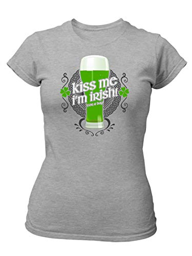 clothinx Kiss Me I am Irish for A Day St Patricks Day Damen T-Shirt Fit Grau Gr. L von clothinx