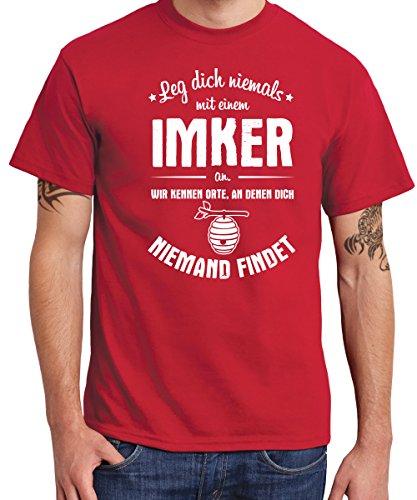 clothinx - Leg Dich Niemals mit einem Imker an Boys T-Shirt Rot, Größe 3XL Sale PP von clothinx