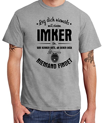 clothinx - Leg Dich Niemals mit einem Imker an Boys T-Shirt Sports Grey, Größe XL von clothinx
