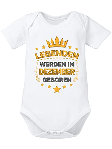 clothinx Legenden Werden im Dezember geboren | Eine schöne Geburtstags Geschenkidee für die Sternzeichen Schütze und Steinbock die im Dezember geboren sind | Baby-Body Bio Weiß Gr. 62 von clothinx