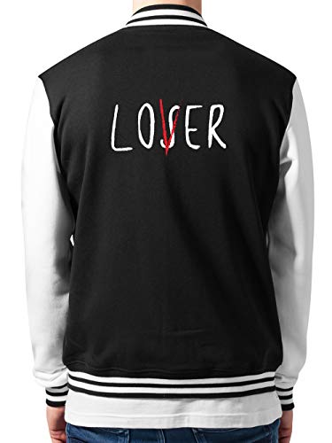 clothinx Loser Lover Club | Halloween Horror-Film Design | Perfekt Für Fans von Horror Clowns College-Jacke Unisex Schwarz/Weiß Gr. XXL von clothinx