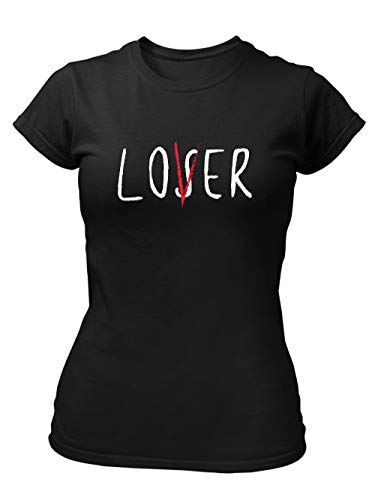 clothinx Loser Lover Club | Halloween Horror-Film Design | Perfekt Für Fans von Horror Clowns Damen T-Shirt Fit Schwarz Gr. M von clothinx