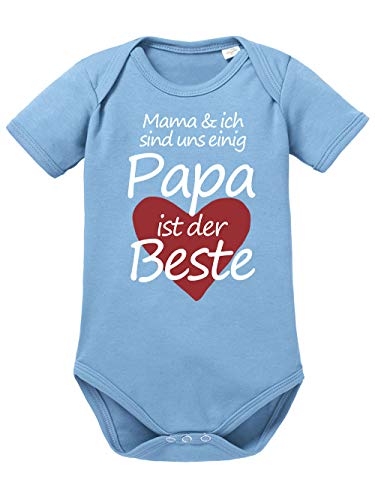 clothinx Mama Und Ich Sind Uns Einig Papa Ist Der Beste Baby-Body Bio Himmelblau Gr. 50-56 von clothinx