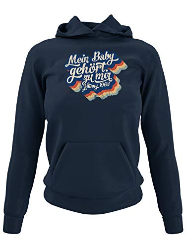 clothinx Mein Baby Gehört zu Mir | Kult Film Motiv der 80er Jahre | Frances und Johnny Tanzwettbewerb | Liebevoll gestaltetes Disco Fever Design Damen Kapuzen-Pullover Navy Gr. XXL von clothinx