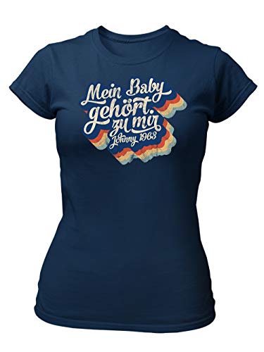 clothinx Mein Baby Gehört zu Mir | Kult Film Motiv der 80er Jahre | Frances und Johnny Tanzwettbewerb | Liebevoll gestaltetes Disco Fever Design Damen T-Shirt Fit Navy Gr. S von clothinx