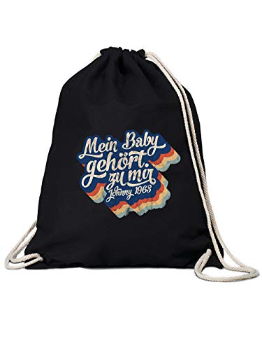 clothinx Mein Baby Gehört zu Mir | Kult Film Motiv der 80er Jahre | Frances und Johnny Tanzwettbewerb | Liebevoll gestaltetes Disco Fever Design Gym-Bag Baumwoll-Beutel Schwarz von clothinx