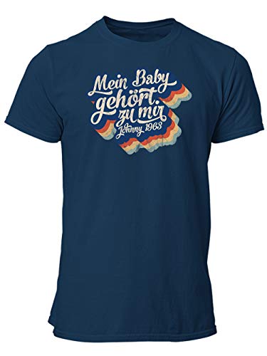 clothinx Mein Baby Gehört zu Mir | Kult Film Motiv der 80er Jahre | Frances und Johnny Tanzwettbewerb | Liebevoll gestaltetes Disco Fever Design Herren T-Shirt Navy Gr. M von clothinx