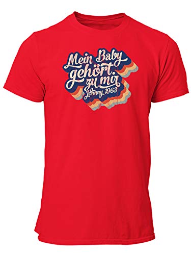 clothinx Mein Baby Gehört zu Mir | Kult Film Motiv der 80er Jahre | Frances und Johnny Tanzwettbewerb | Liebevoll gestaltetes Disco Fever Design Herren T-Shirt Rot Gr. L von clothinx