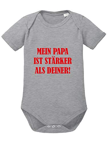 clothinx Mein Papa ist stärker als Deiner! Die besondere Geschenkidee Baby Body Bio Sports Grey Gr. 50-56 von clothinx