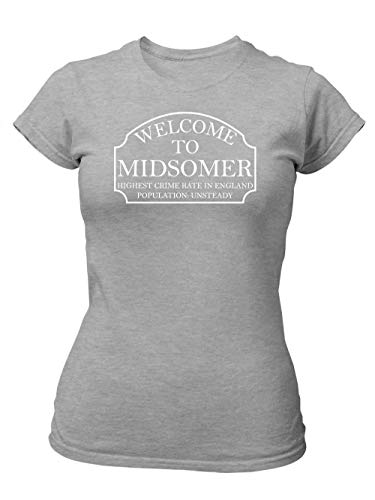 clothinx Midsomer Inspector - Welcome to Midsomer - Highest Crime Rate in England - Population Unsteady - The Home of Inspector Barnaby Damen T-Shirt Fit Grau Gr. M von clothinx