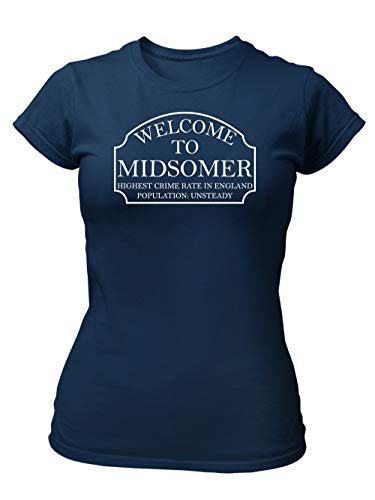 clothinx Midsomer Inspector - Welcome to Midsomer - Highest Crime Rate in England - Population Unsteady - The Home of Inspector Barnaby Damen T-Shirt Fit Navy Gr. L von clothinx