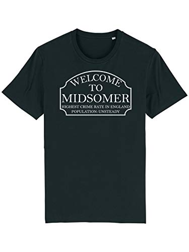 clothinx Midsomer Inspector - Welcome to Midsomer - Highest Crime Rate in England - Population Unsteady - The Home of Inspector Barnaby Herren T-Shirt Bio und Fair Schwarz Gr. M von clothinx