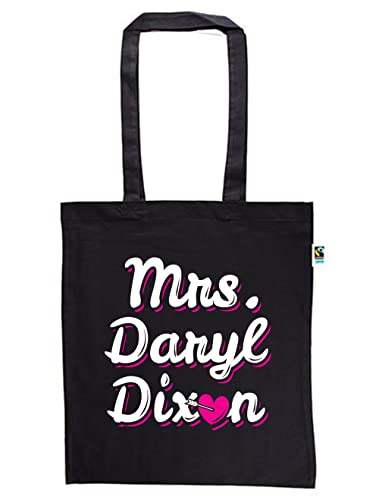 clothinx - Mrs. Daryl Dixon - 100% Bio und Fair Baumwolltasche Schwarz, langer Henkel von clothinx