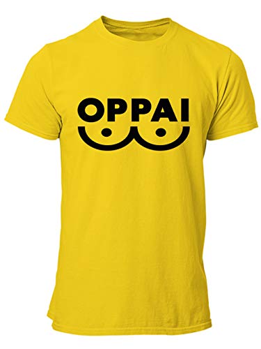 clothinx Oppai - Bedruckt mit dem Lieblingsmotiv des Anime Helden One Punch Man Saitama! - Japanisches Anime, Manga Motiv für alle Fans der Oppai Serie. Herren T-Shirt Gelb Gr. M von clothinx