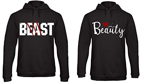 clothinx Pärchen Hoodie Beauty und Beast Farbe Schwarz Damen M + Herren L von clothinx