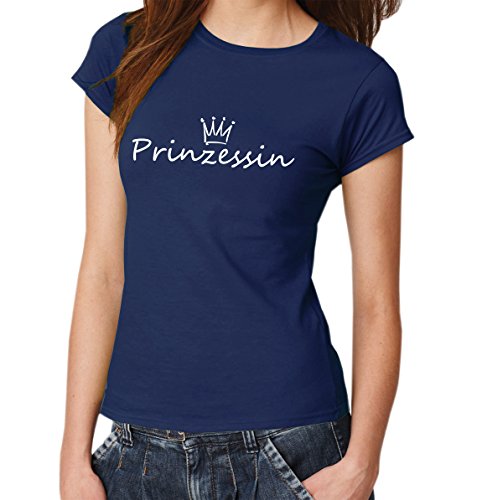 clothinx - Prinzessin Girls T-Shirt Navy mit weißem Aufdruck, Größe M von clothinx