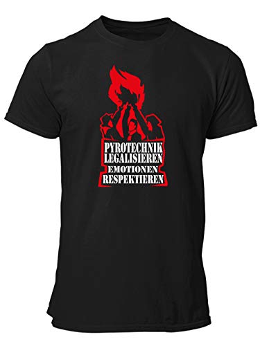 clothinx Pyrotechnik Legalisieren und Emotionen Respektieren - Rot/Weiß | Eigenverantwortung für die Fanszenen und ihre Vereine Herren T-Shirt Schwarz Gr. L von clothinx