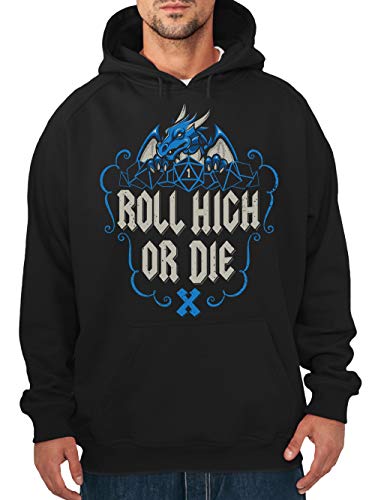 clothinx Roll High Or Die Pen and Paper Roleplay Dragon Herren Kapuzenpullover Schwarz Gr. L von clothinx