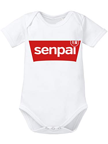 clothinx Senpai Rot Weiß Anime und Manga Design | Trendiges Japan Logo Design für Otakus | Senpai Please Notice Me Baby-Body Bio Weiß Gr. 74-80 von clothinx
