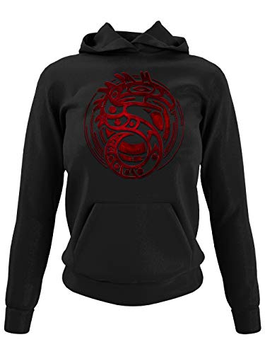 clothinx Shadowrun Emblem | Lizenziertes Original-Design | Passend Für Chummer Perfekt Für Die Nächste Pen and Paper Runde | Hochwertig Bedruckt Damen Kapuzen-Pullover Schwarz Gr. S von clothinx