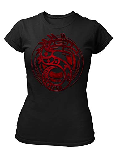 clothinx Shadowrun Emblem | Lizenziertes Original-Design | Passend Für Chummer Perfekt Für Die Nächste Pen and Paper Runde | Hochwertig Bedruckt Damen T-Shirt Fit Schwarz Gr. L von clothinx