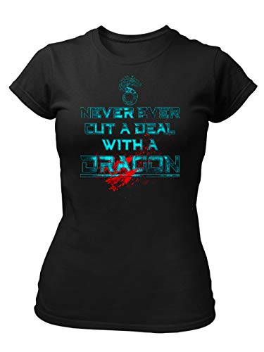 clothinx Shadowrun Never Deal with A Dragon | Lizenziertes Original-Design Passend Für Chummer und Die Nächste Pen and Paper Runde Hochwertig Bedruckt Damen T-Shirt Fit Schwarz Gr. L von clothinx