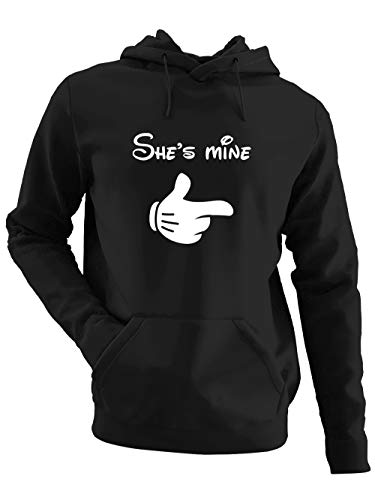clothinx She's Mine | Romantisches Design für Paare | Zum Valentinstag und Geburtstag | Mach Deinem Lieblingsmenschen eine Freude Herren Kapuzen-Pullover (L, Schwarz) von clothinx