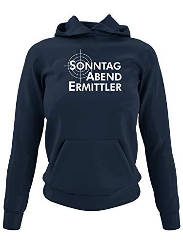 clothinx Sonntag Abend Ermittler | Passend zum Sonntagabend Krimi schauen und eine tolle Geschenkidee für alle Hobby Ermittler Damen Kapuzen-Pullover Navy Gr. XL von clothinx