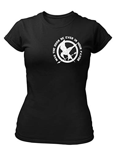 clothinx Spotttölpel May The Odds Be Ever In Your Favor | Vogel Design in Vintage-Optik für Leseratten und Filmfans Damen T-Shirt Fit Schwarz Gr. XXL von clothinx