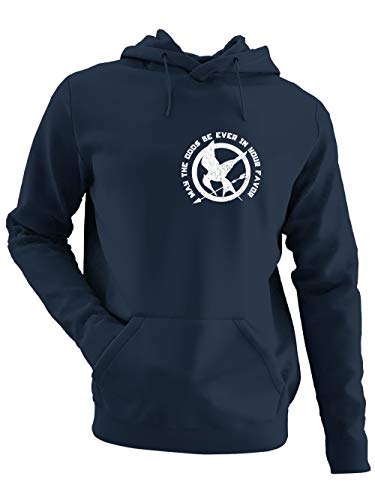 clothinx Spotttölpel May The Odds Be Ever In Your Favor | Vogel Design in Vintage-Optik für Leseratten und Filmfans Herren Kapuzen-Pullover Navy Gr. M von clothinx