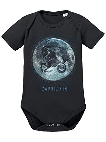 clothinx Sternzeichen Mond Steinbock | Geburtstag und Geburt Dezember - Januar | Liebevoll gestaltetes Tierkreiszeichen Motiv Baby-Body Bio Schwarz Gr. 74-80 von clothinx