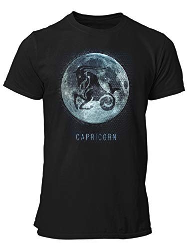 clothinx Sternzeichen Mond Steinbock | Geburtstag und Geburt Dezember - Januar | Liebevoll gestaltetes Tierkreiszeichen Motiv Herren T-Shirt Schwarz Gr. M von clothinx