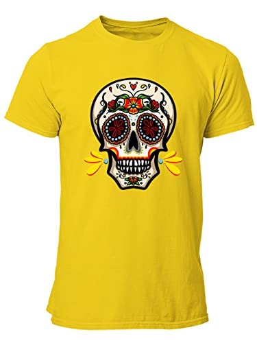 clothinx Sugar Skull Bunt Männer T-Shirt Bio & Fair Gelb Größe M von clothinx