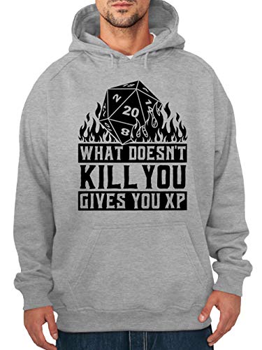 clothinx What Doesn't Kill You Gives You EXP Rollenspiel Pen and Paper Herren Kapuzenpullover Grau Gr. XL von clothinx