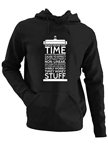 clothinx Wibbly Wobbly Timey Wimey Stuff | Time Stuff Serien Zeitreise Text-Design in Form Einer Notruf-Zelle | Perfekt Für Begleiter und Fans des Doktors Herren Kapuzen-Pullover Schwarz Gr. M von clothinx