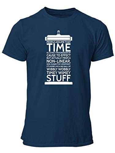 clothinx Wibbly Wobbly Timey Wimey Stuff | Time Stuff Serien Zeitreise Text-Design in Form Einer Notruf-Zelle | Perfekt Für Begleiter und Fans des Doktors Herren T-Shirt Navy Gr. L von clothinx