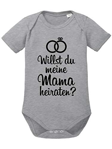 clothinx Willst du Meine Mama heiraten | Schönes Geschenk für den Antrag an die Partnerin | Qualitativ Hochwertig Bedruckt | 100% Bio-Baumwoll Baby-Body Bio Sports Grey Gr. 68 von clothinx